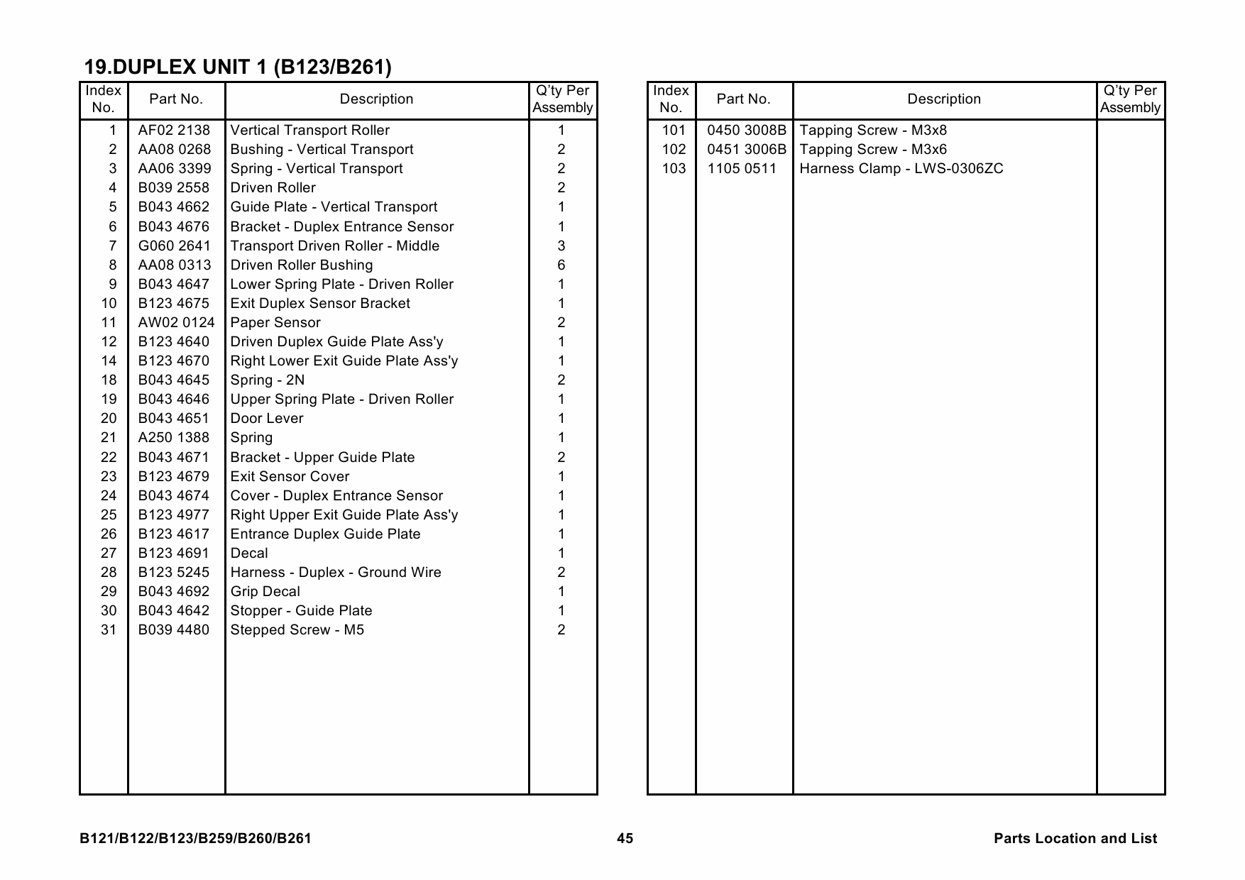 RICOH Aficio 2015 2016 2018 2018d 2020 2020D B121 B122 B123 B259 B260 B261 Parts Catalog-6